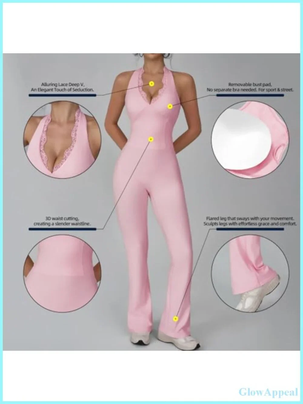 Women Workout Scrunch Flare Jumpsuit with Halter Neck - High Stretch Nylon